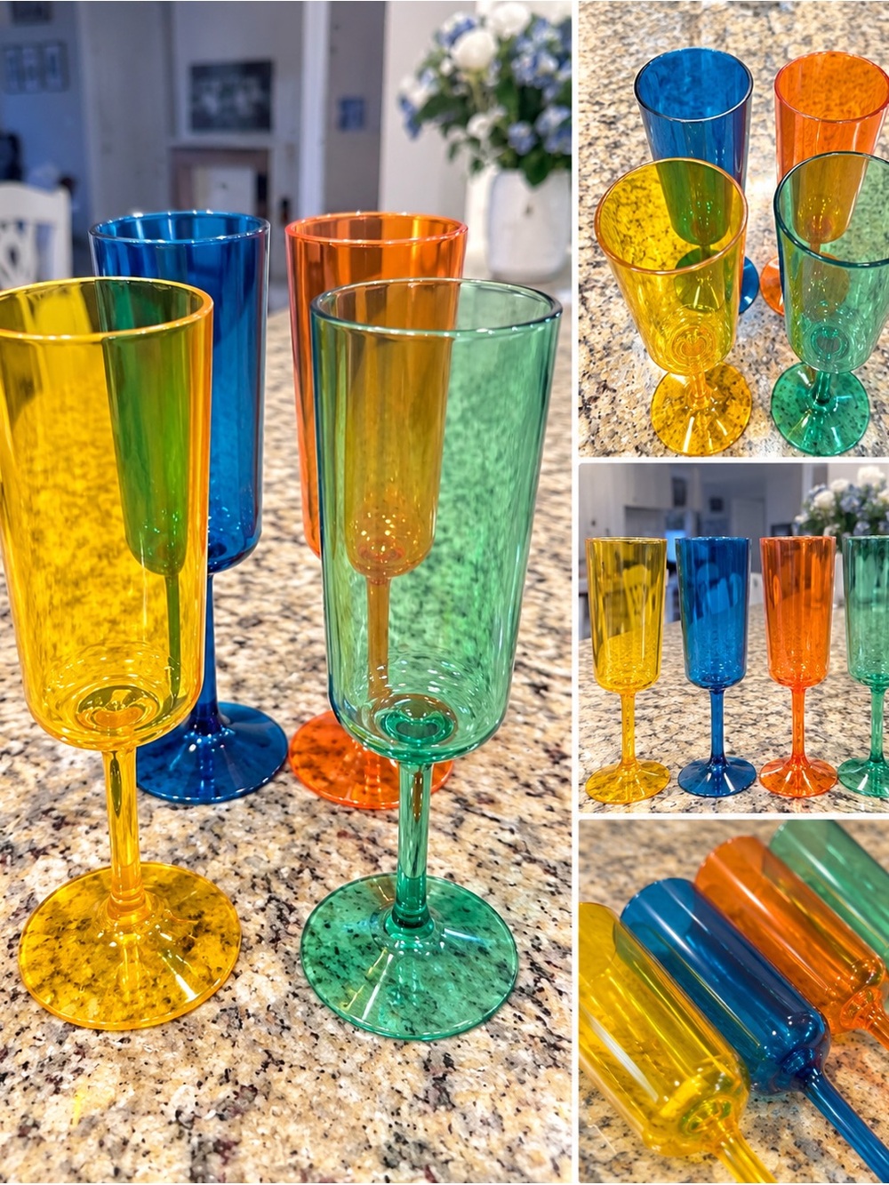 Target Multicolor Acrylic Champagne Flutes - Blue, Yellow, Orange, Green